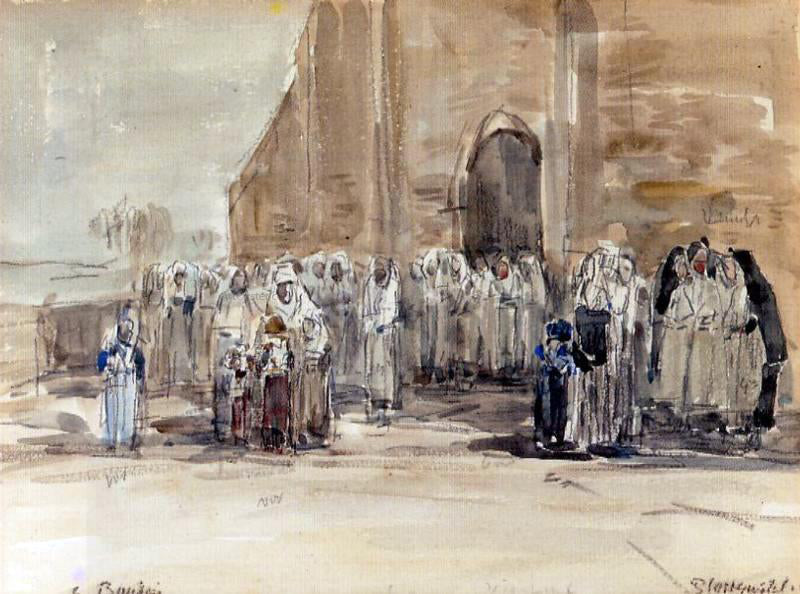 Eugene-Louis Boudin Leaving Mass at Plougastel - Canvas Print