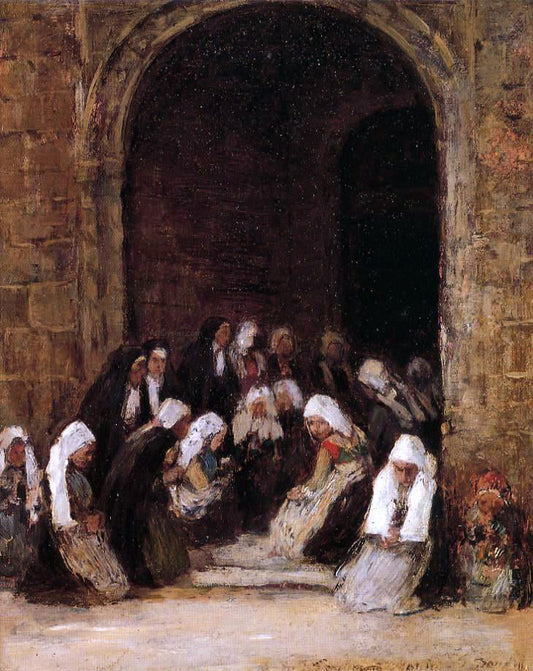Eugene-Louis Boudin Leaving Mass in Brittany - Canvas Print