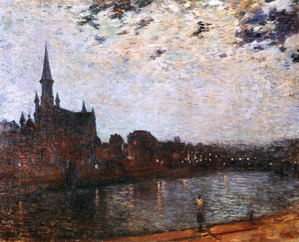 Theo Van Rysselberghe L'Eglise Sainte-Croix at Ixelles at Night - Canvas Print