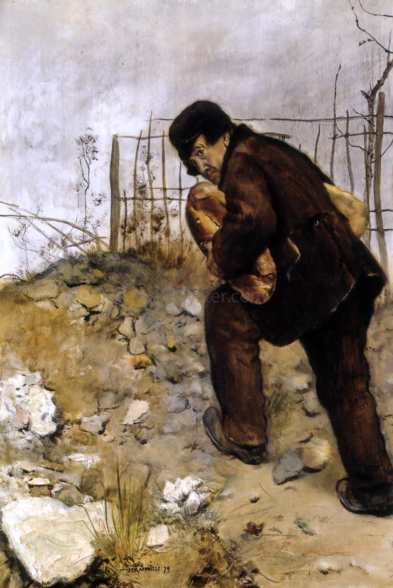 Jean-Francois Raffaelli L'homme aux deux pains - Canvas Print