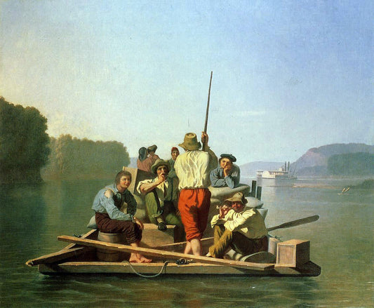 George Caleb Bingham Lighter Relieving the Steamboat Aground - Canvas Print