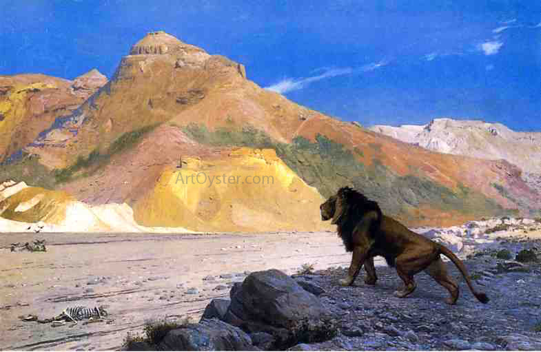 Jean-Leon Gerome Lion on a Cliff - Canvas Print