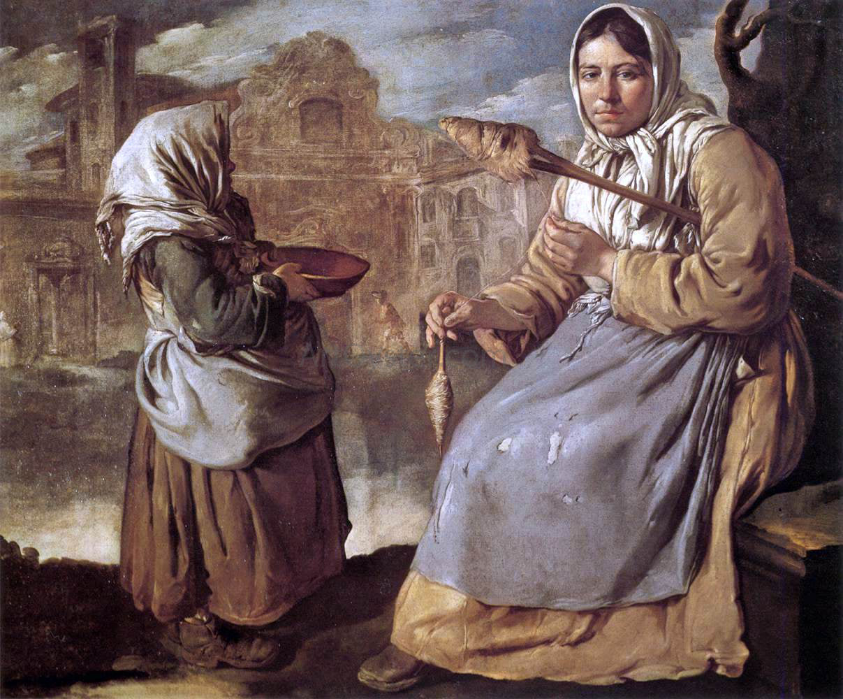 Giacomo Ceruti Little Beggar Girl and Woman Spinning - Canvas Print