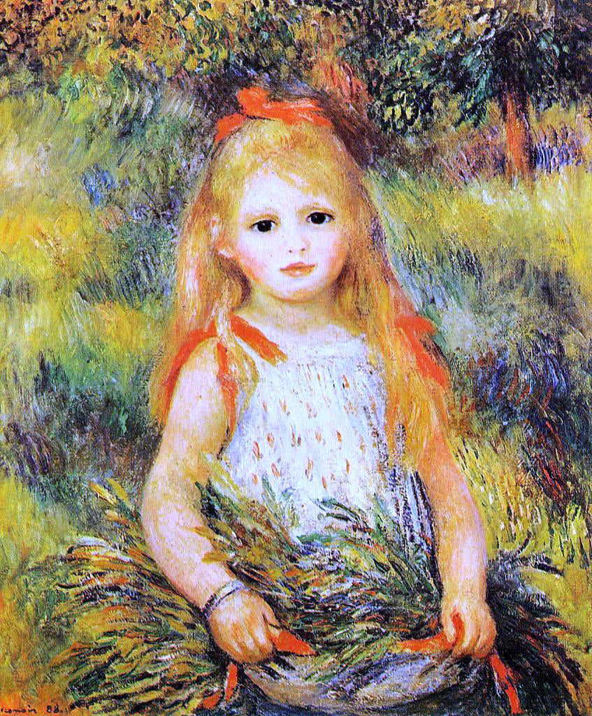 Pierre Auguste Renoir Little Girl with a Spray of Flowers - Canvas Print