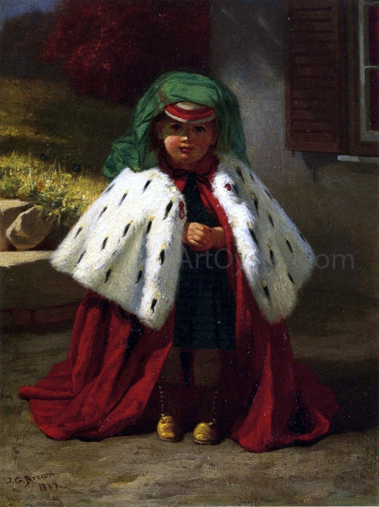 John George Brown Little Girl with Ermine Coat - Canvas Print
