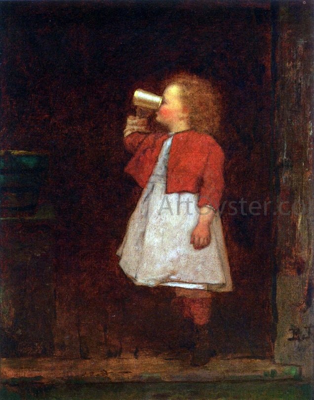 Eastman Johnson Little Girl with Red Jacket Drinking from Mug - Canvas Print