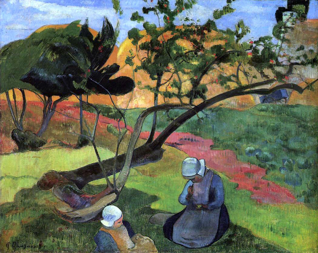 Paul Gauguin Little Girls (also known as Landscape with Two Breton Girls) - Canvas Print