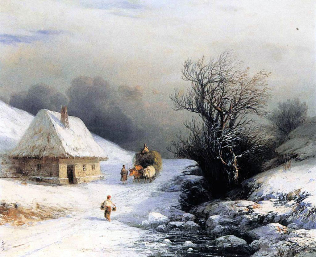 Ivan Constantinovich Aivazovsky Little Russian Ox Cart in Winter - Canvas Print