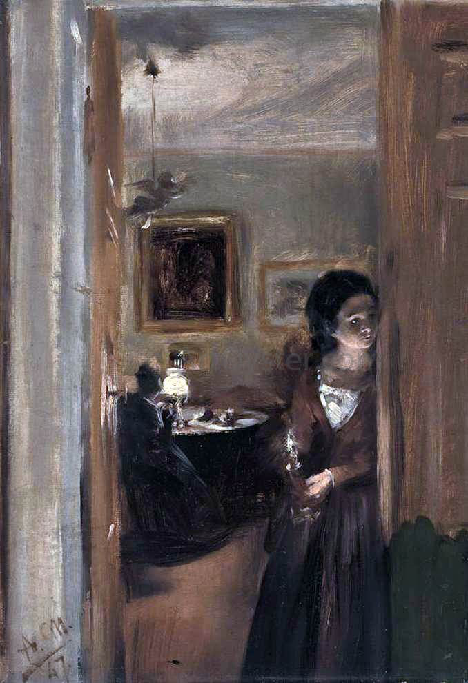 Adolph Von Menzel Living-Room with the Artist's Sister - Canvas Print