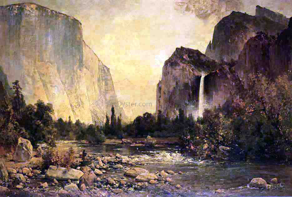 Thomas Hill Lone Fisherman in Yosemite - Canvas Print