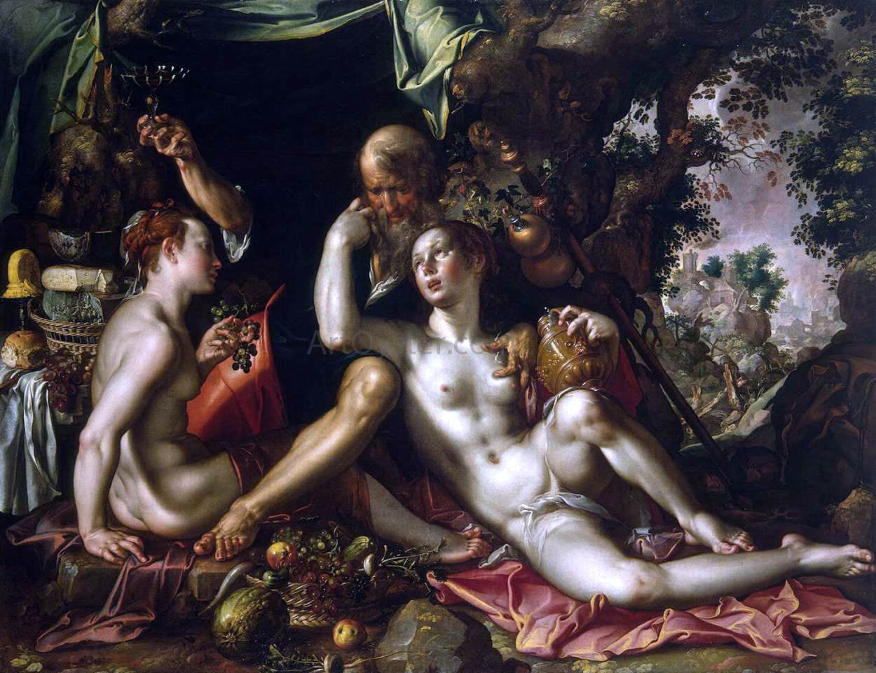 Joachim Wtewael Lot and his Daughters - Canvas Print