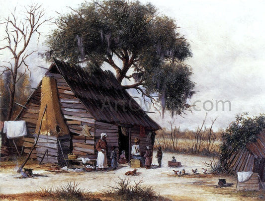 William Aiken Walker Louisiana Cabin Scene with Stretched Hide on Weatherboard and Stock Chimney Covered with Clay - Canvas Print