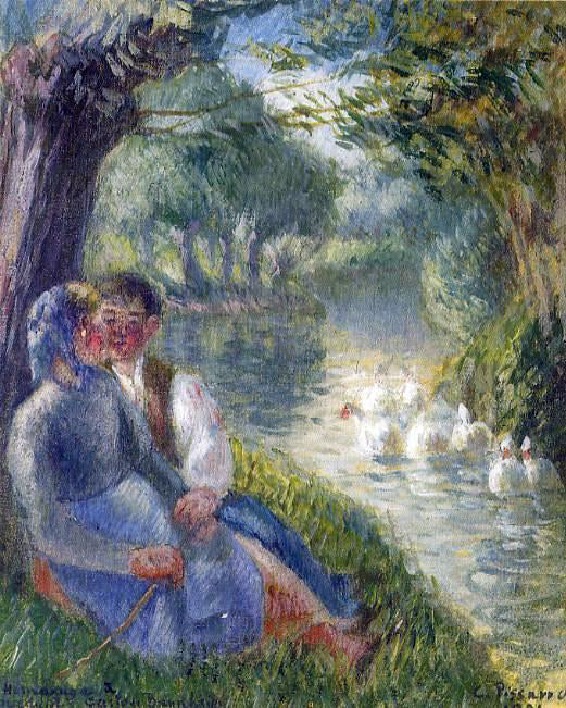 Camille Pissarro Lovers Seated at the Foot of a Willow Tree - Canvas Print