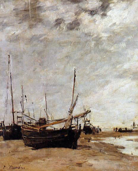 Eugene-Louis Boudin Low Tide, Grounded Sailboats - Canvas Print