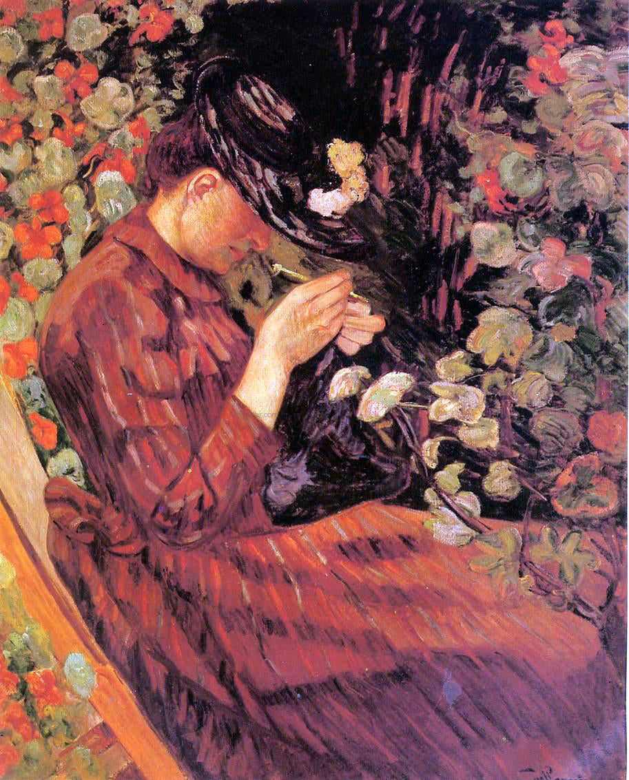 Armand Guillaumin Madame Guillaumin Sitting in a Garden - Canvas Print