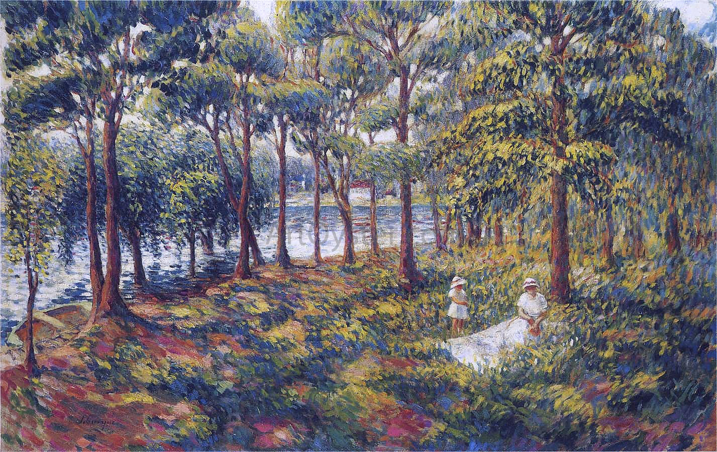 Henri Lebasque Madame Lebasque and Daughter by the Marne - Canvas Print