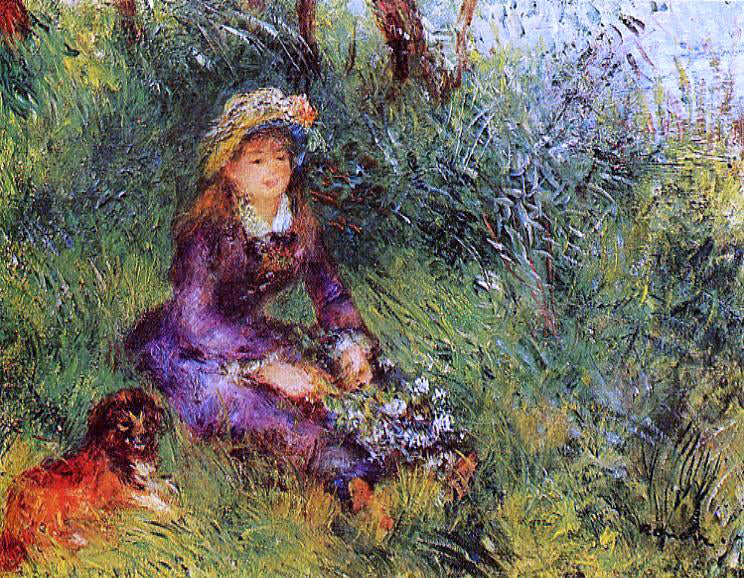 Pierre Auguste Renoir Madame Renoir with a Dog - Canvas Print