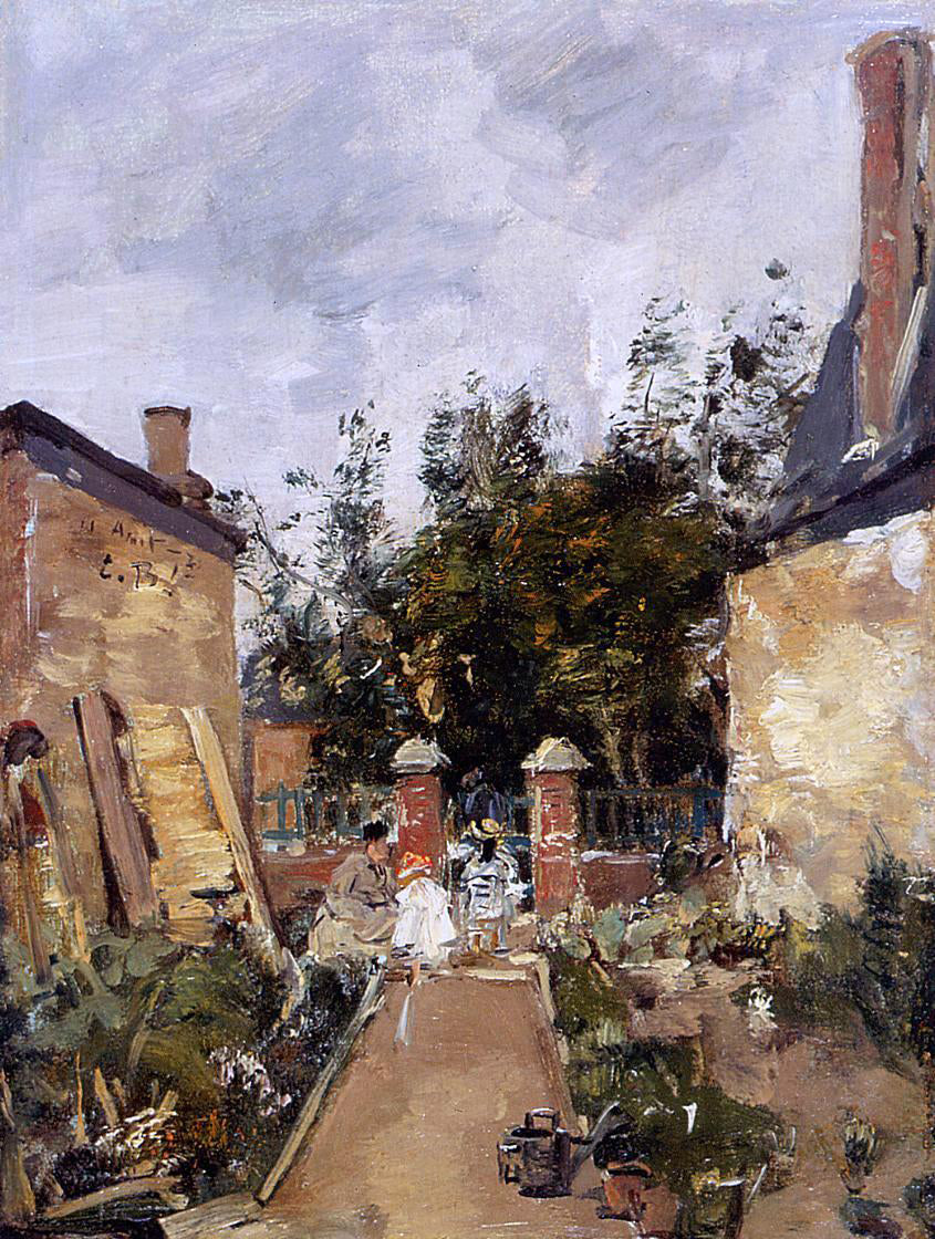 Eugene-Louis Boudin Madame S with Her Children in Their Garden at Trouville - Canvas Print