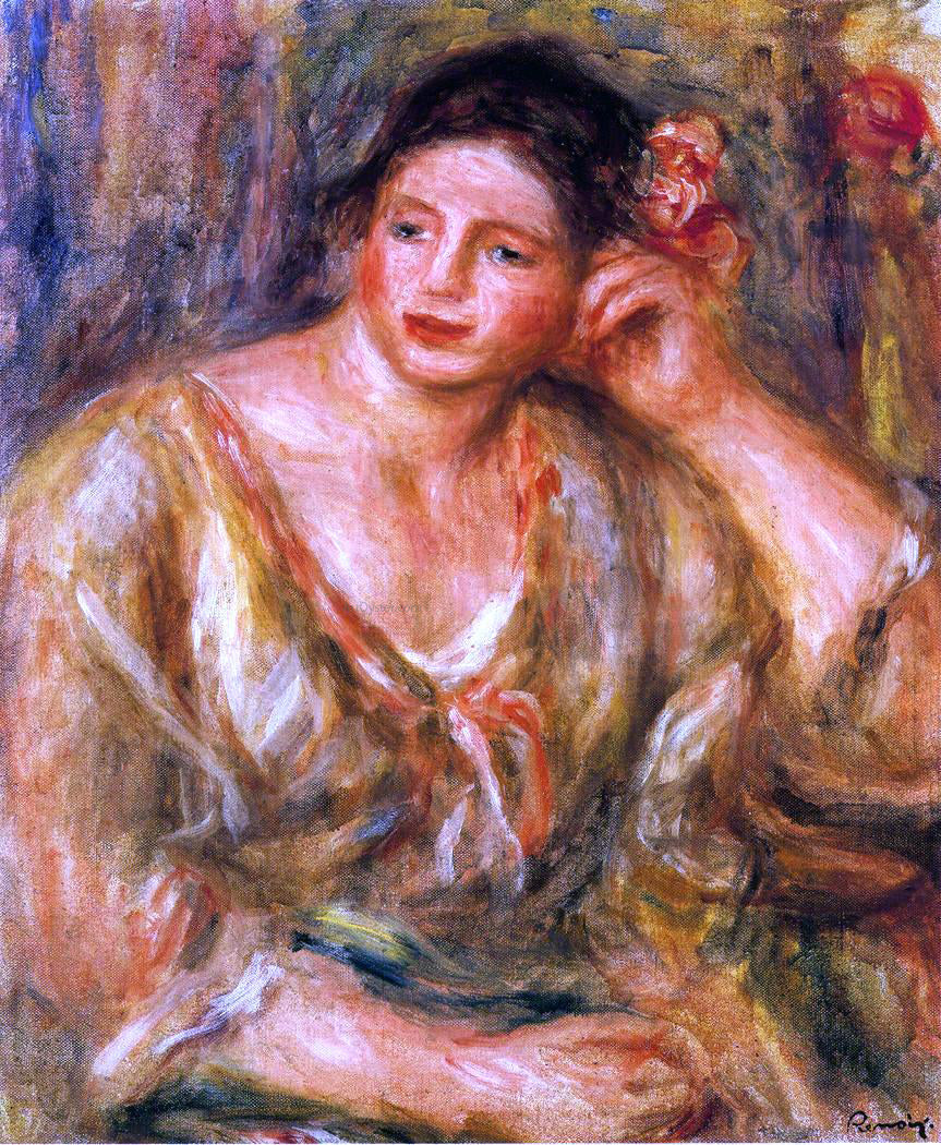 Pierre Auguste Renoir Madeleine Leaning on Her Elbow with Flowers in Her Hair - Canvas Print