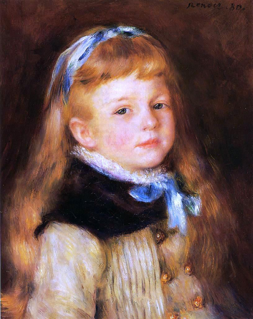 Pierre Auguste Renoir Mademoiselle Grimprel in a Blue Ribbon - Canvas Print