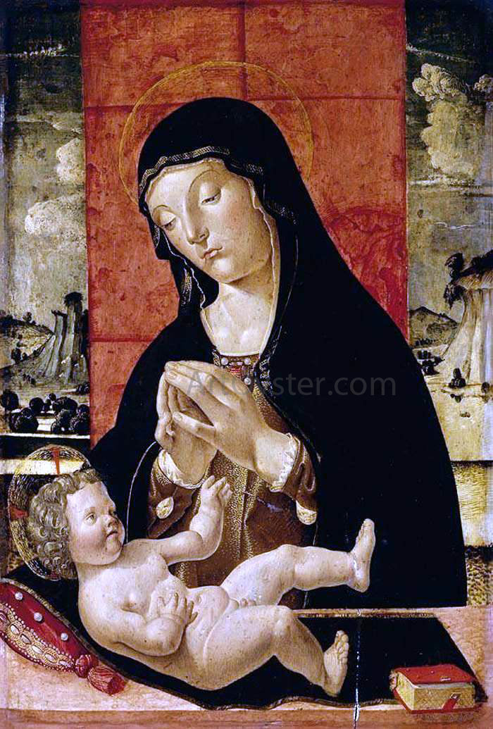 Pietro Da Vicenza Madonna Adoring the Christ Child - Canvas Print