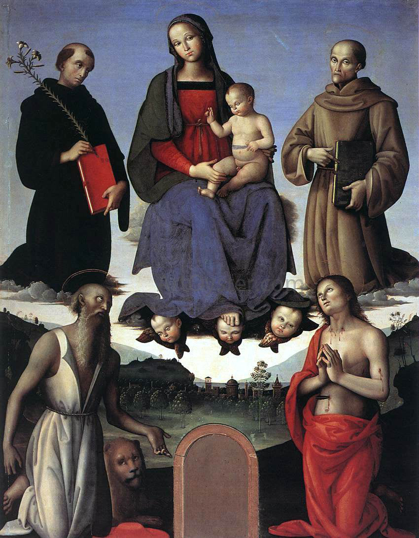 Pietro Perugino Madonna and Child with Four Saints (Tezi Altarpiece) - Canvas Print