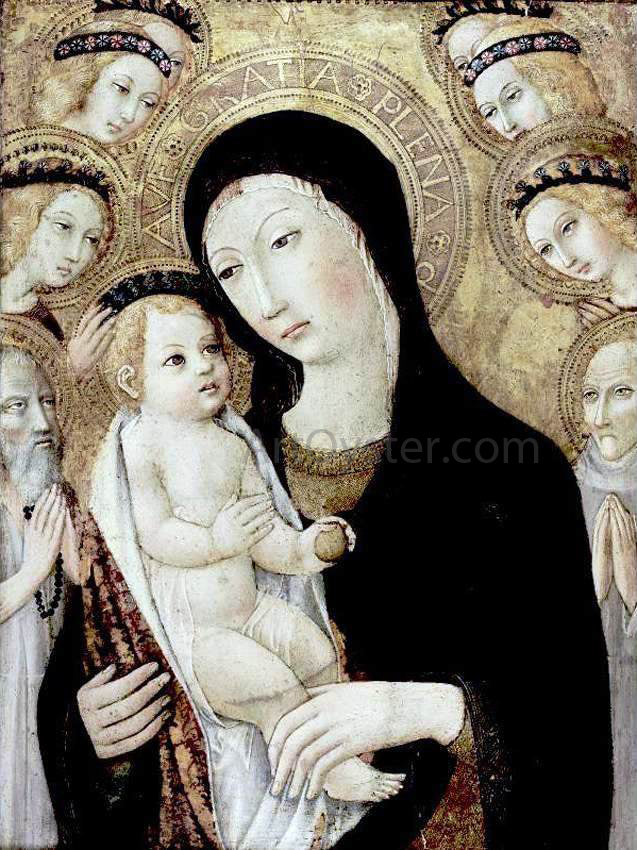 Sano Di Pietro Madonna and Child with Sts Anthony Abbott and Bernardino of Siena - Canvas Print