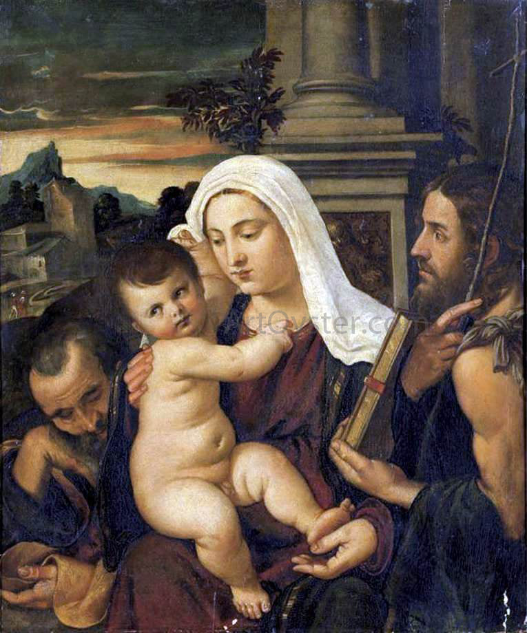 Francesco Vecellio Madonna and Child with Sts Joseph and John the Baptist - Canvas Print