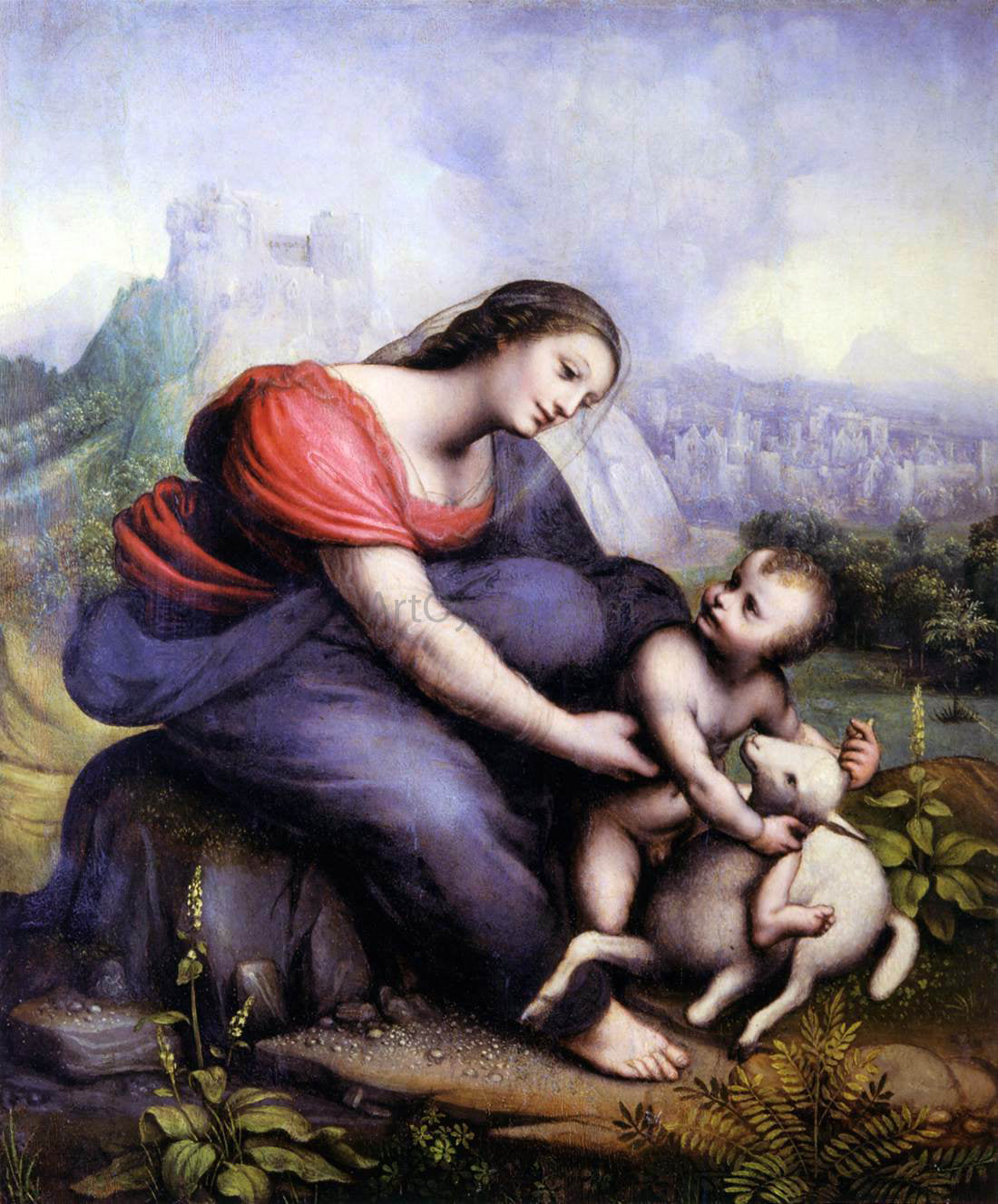Cesare Da Sesto Madonna and Child with the Lamb of God - Canvas Print