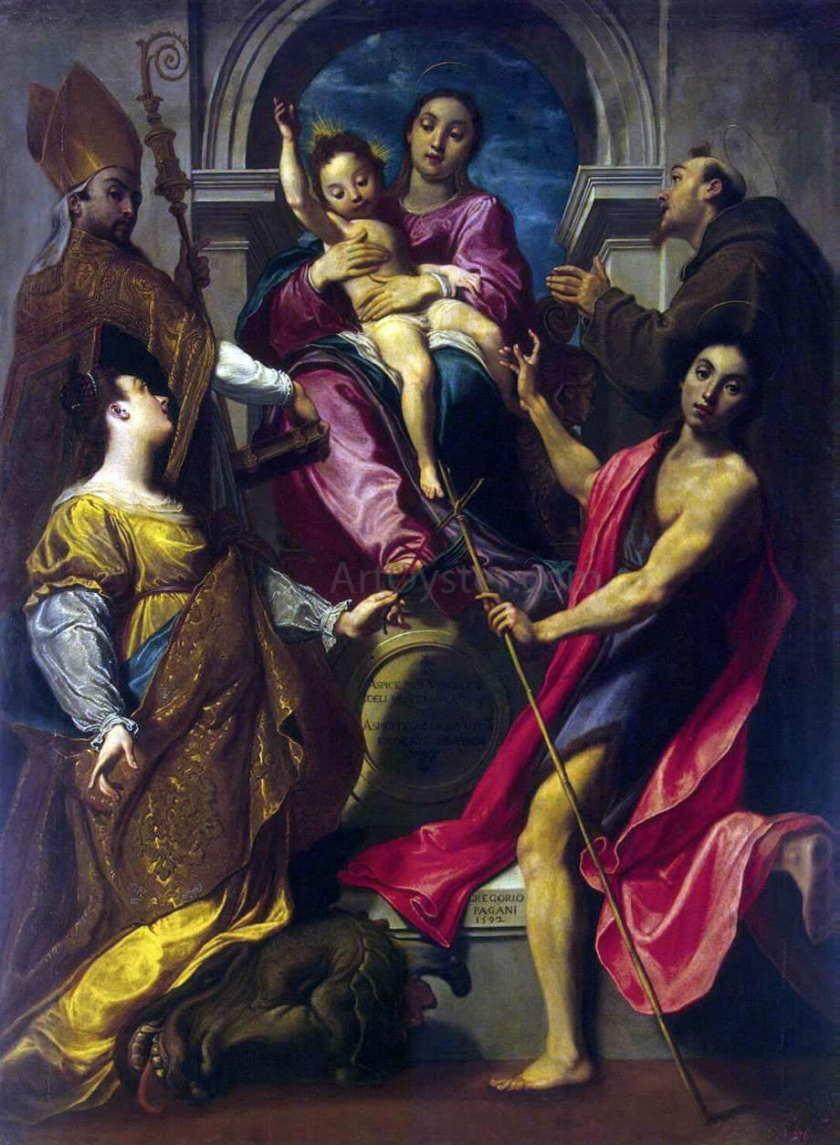 Gregorio Pagani Madonna and the Child with Saints - Canvas Print
