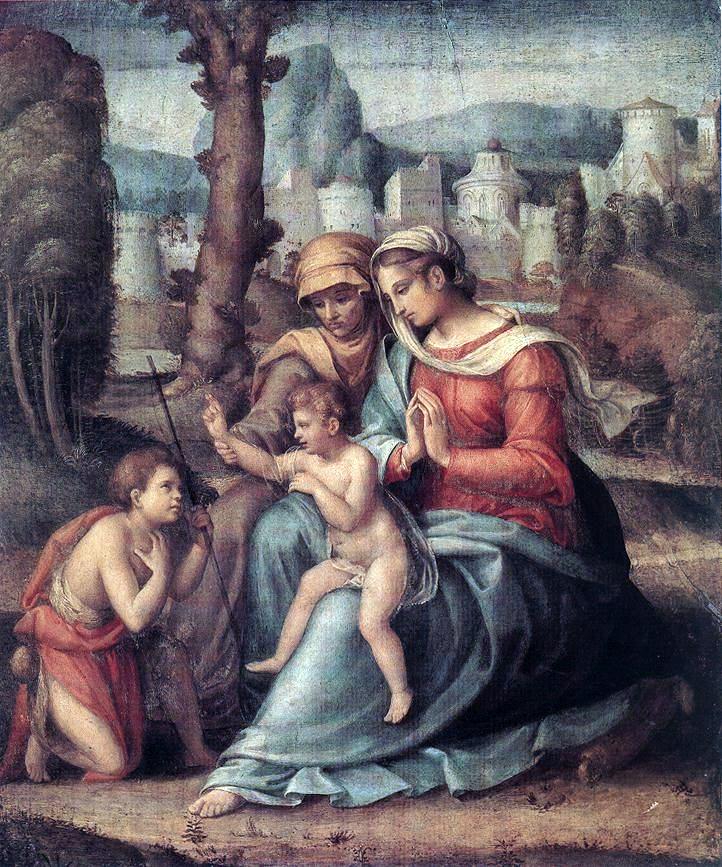 II Francesco Ubertini Bacchiacca Madonna with Child, St Elisabeth and the Infant St John the Baptist - Canvas Print