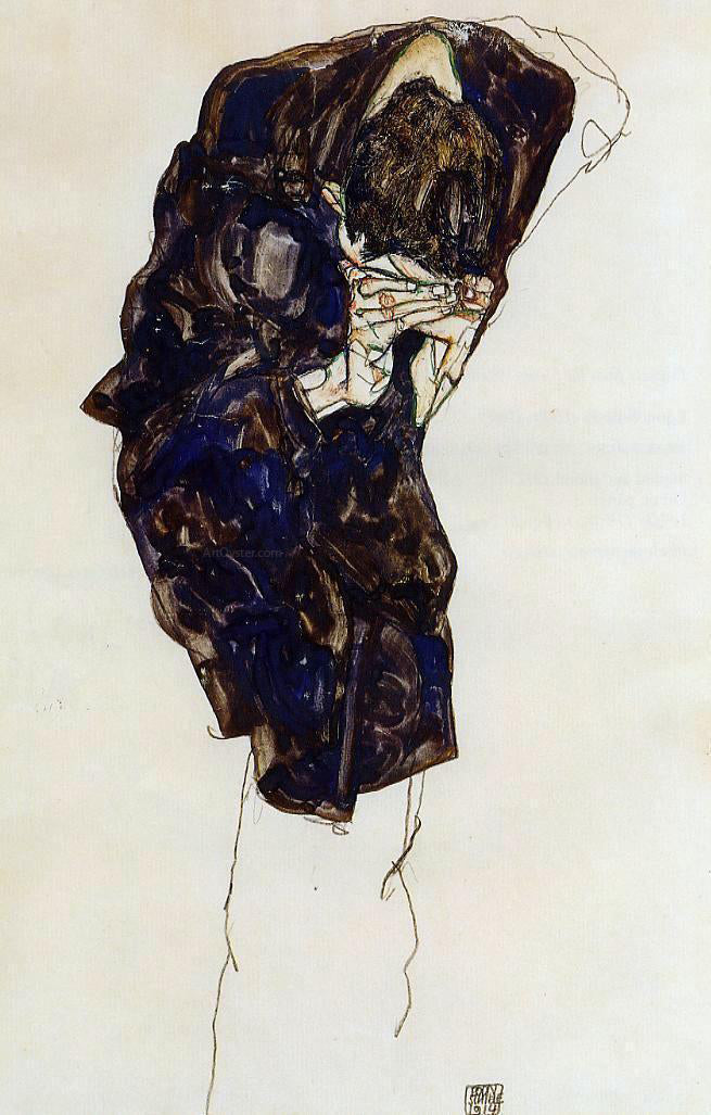 Egon Schiele Man Bencind Down Deeply - Canvas Print