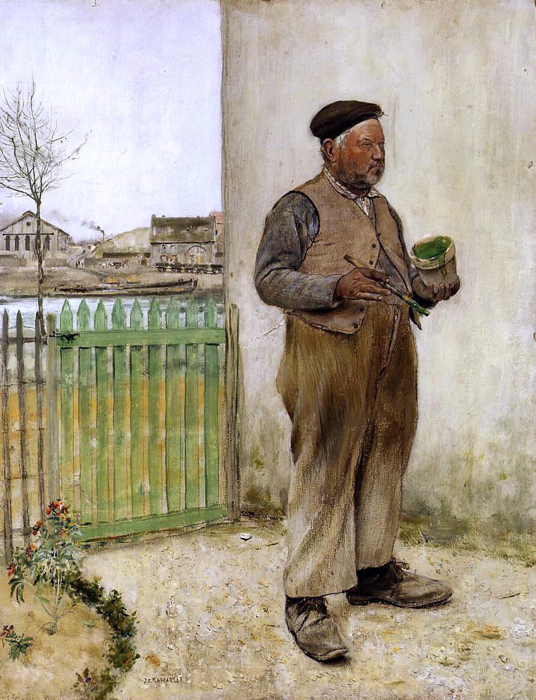 Jean-Francois Raffaelli Man Having Just Painted His Fence - Canvas Print