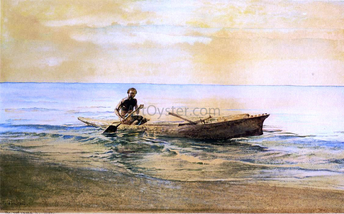 John La Farge Man in Canoe, Samoa - Canvas Print