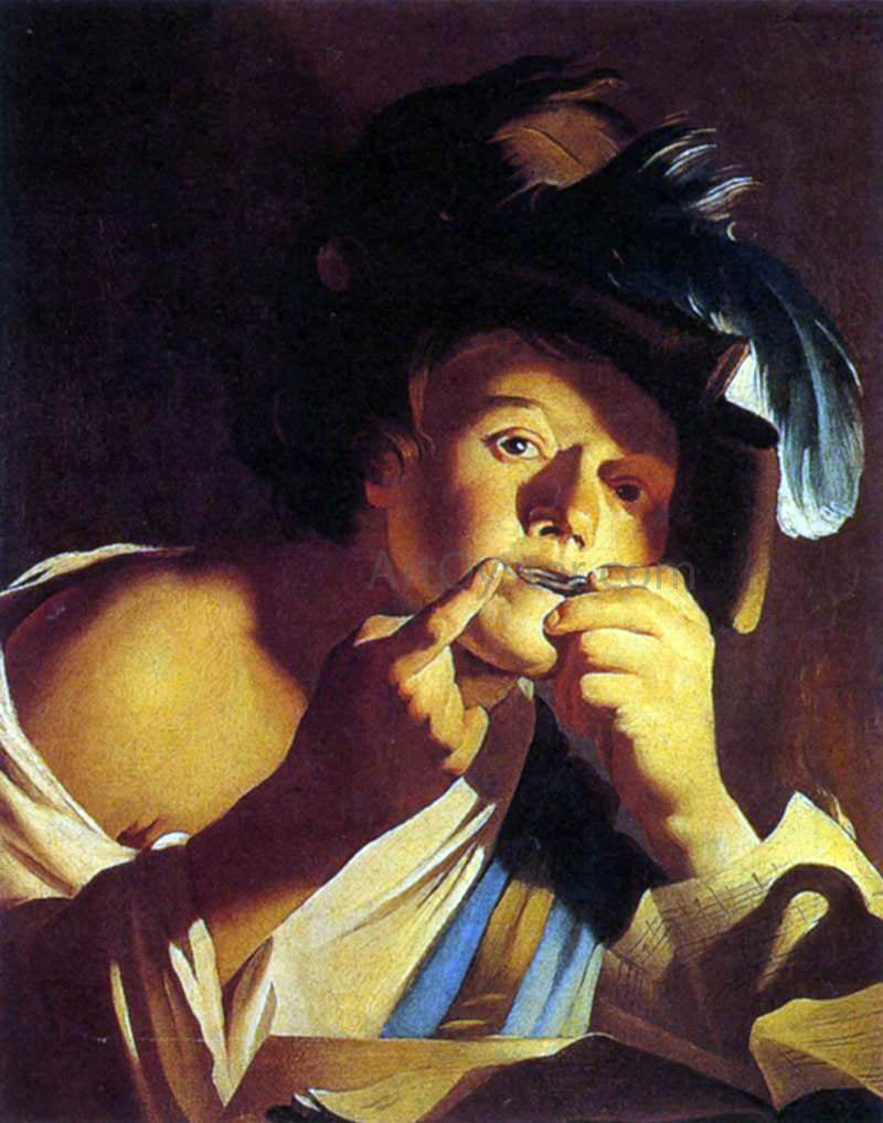 Dirck Van Baburen Man Playing a Jew's Harp - Canvas Print