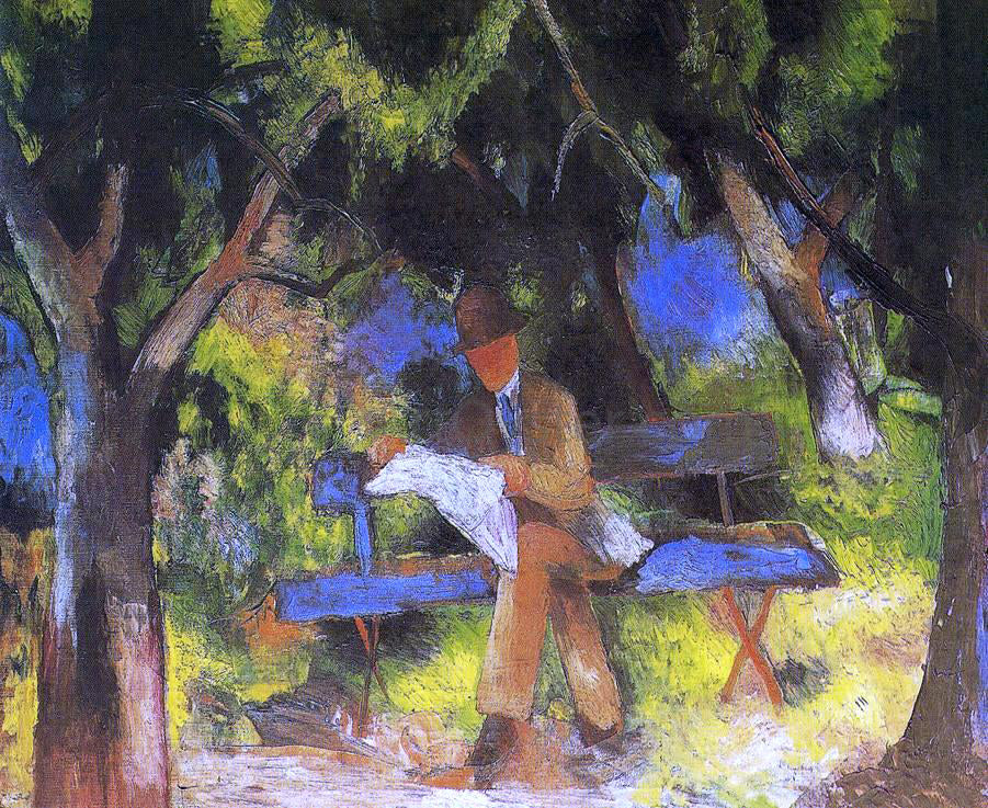 August Macke Man Reading in a Park - Canvas Print