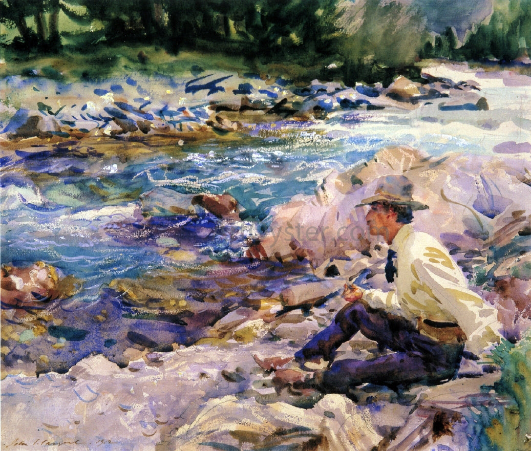 John Singer Sargent Man Seated by a Stream - Canvas Print