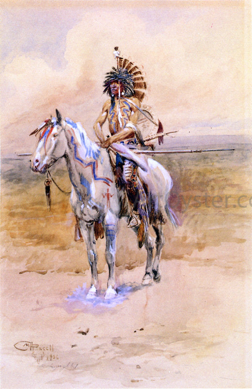 Charles Marion Russell Mandan Warrior - Canvas Print
