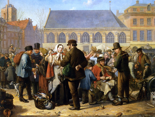 Jacob Akkersdijk Many Figures on the Nieuwe Markt in Rotterdam - Canvas Print