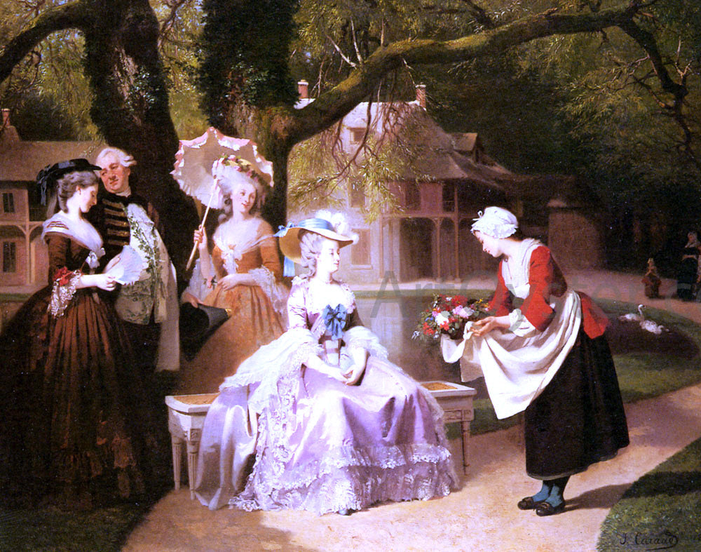 Joseph Caraud Marie Antoinette and Louis XVI in the Garden of the Tuileries with Madame Lambale - Canvas Print