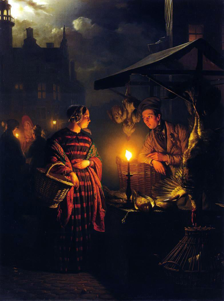 Petrus Van Schendel Market Place by Candlelight - Canvas Print