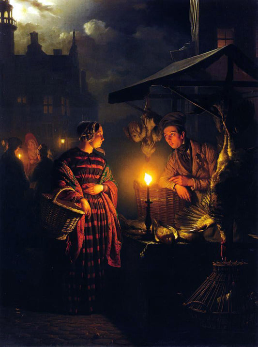 Petrus Van Schendel Market Place by Candlelight - Canvas Print