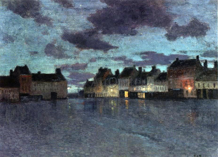 Fritz Thaulow Marketplace in Dieppe, After a Rainstorm - Canvas Print