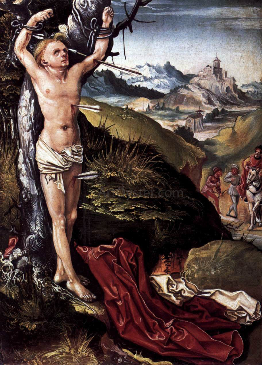 Unknown (2) Masters Martyrdom of St Sebastian (left panel) - Canvas Print