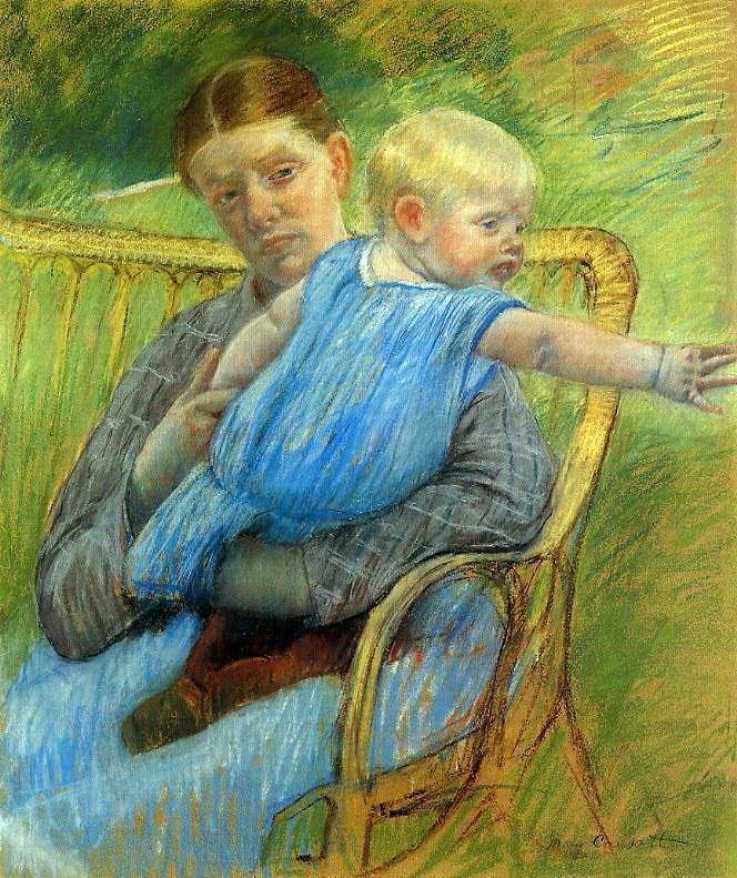 Mary Cassatt Mathilde Holding a Baby Who Reaches out to the Right - Canvas Print