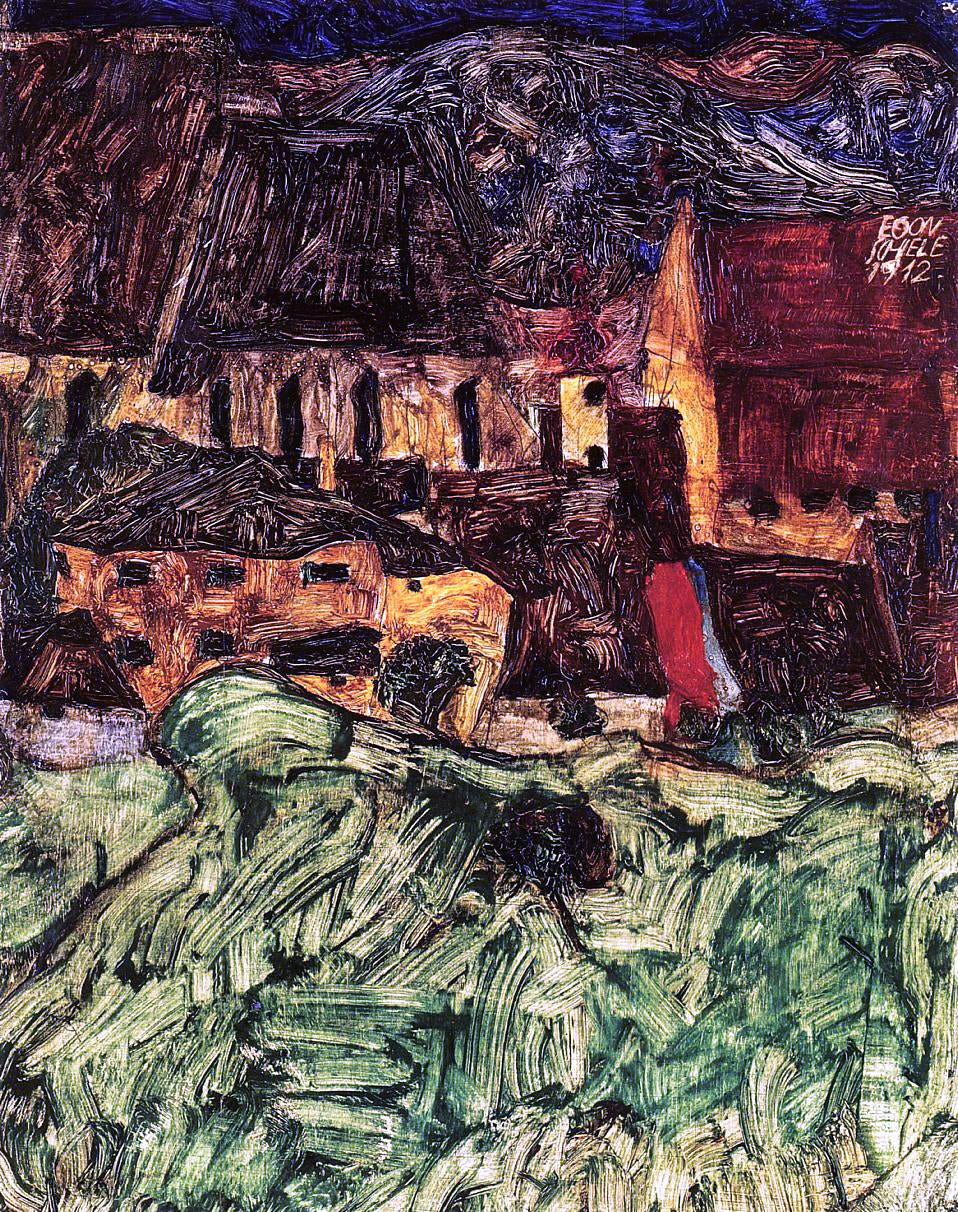 Egon Schiele Meadow, Church and Houses - Canvas Print