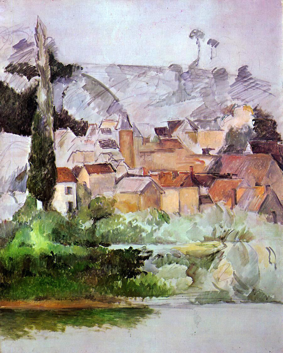 Paul Cezanne Medan: Chateau and Village - Canvas Print