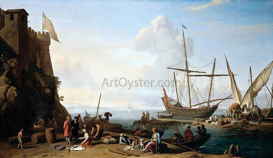 Adrien Manglard Mediterranean Harbour Scene - Canvas Print