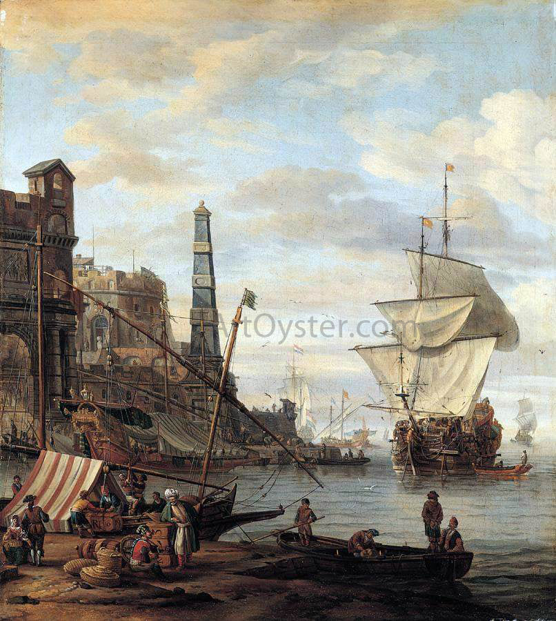Abraham Storck Mediterranean Harbour Scene - Canvas Print