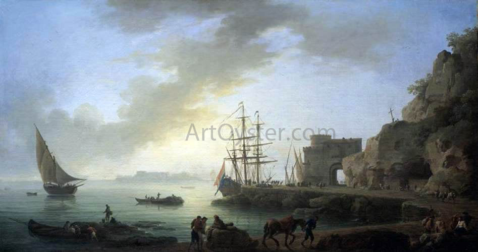Claude-Joseph Vernet Mediterranean Port at Dawn - Canvas Print